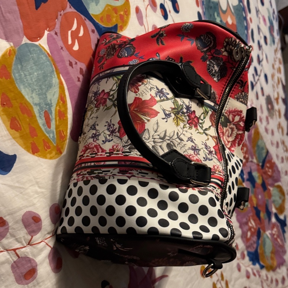 Desigual Red Floral and Polka Dot Travel Bag